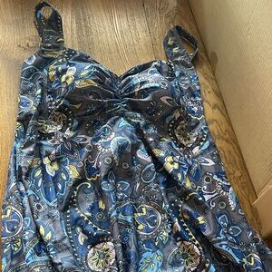 Floral Blue and Gray Women's Tankini Swimsuit Top Bathing Suit